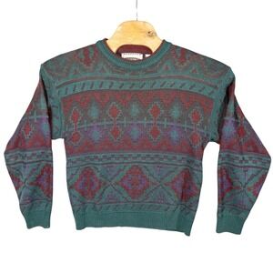 Vtg Explosive Saturdays‎ Styling Geometric Knit Acrylic Sweater Mens Large